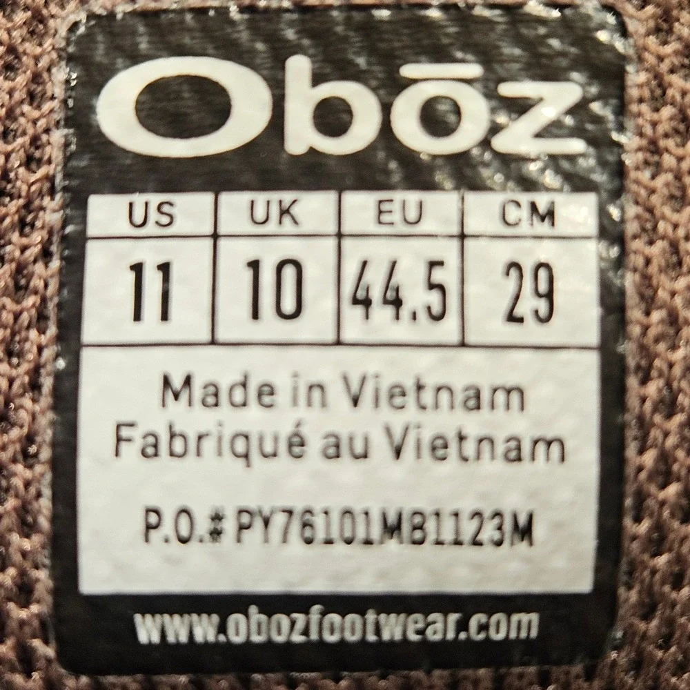 Oboz Bozeman Low Hiking Shoes Mens 11 Brown Nubuck Leather Trail Sneakers
